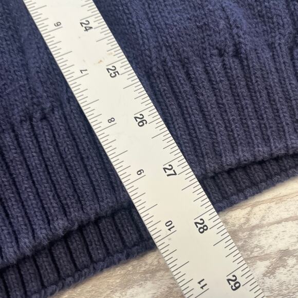 Vintage 90s Eddie Bauer Blue Men L Chunky Cable Knit Cotton V-Neck Sweater - Picture 6 of 7